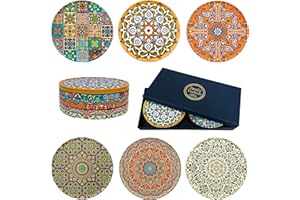 Totally Turkish – Patterned Drink Coasters Set of 6 – Giftable Design Drinks Mat Set – Non-Scratch Top With Non-Slip Cork Base (Galata)