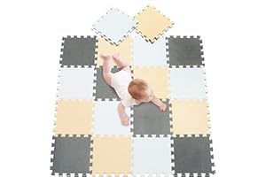 meiqicool Alfombra puzle para Niños Bebe Infantil 1 años 18 Piezas Goma en Espuma EVA,esteras de 30x30 cm Juego Alfombrillas Puzzle Protección Pequeños Mat para El Piso Blanco Beige Gris 011012