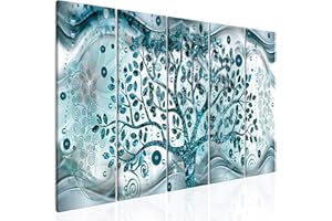 decomonkey Cuadro Lienzo Gustav Klimt Árbol de la Vida 150x60 cm 5 piezas Impresión Decoración Cuadro De Pared Material Tejido no Tejido Gráfica Foto Salon Abstracto Estrella Ornamento Turquesa Azul