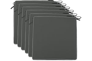 Brandsseller Set da 6 Cuscini per Sedia 40x40x4 cm – Idrorepellenti e antimacchia con Nastri e Bordino – Per uso interno ed esterno – Cucina, Terrazza, Giardino – Antracite