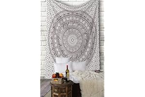 RAJRANG Tapisserie indienne - Tenture murale Bohème tapisserie imprimée 100% coton pour couvre-lit, couverture pique-nique et décoration intérieure - Bordeaux brûlé - 213 x 137 cm.