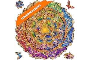 UNIDRAGON Original Holzpuzzle — Mandala Inexhaustible Abundance, 200 Teile, Mittel 9.8 x 9.8 Zoll (25 x 25 cm) Schöne Geschenkverpackung, Einzigartige Form Erwachsene und Kinder