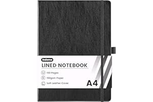 INDEME Notebook A4, Lined Notebook with 144 Pages Premium Paper, Hardcover, 8.35" X 11.45", Black