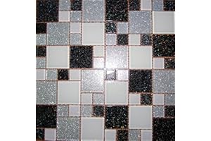 GEAKV 30cm x 30cm Black Silver & White Glass Glitter Mosaic Modular Mix Tiles Sheet (MT0034)