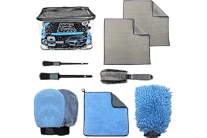 Sudz Budz® Premium Car Wash Kit 8pcs | Washing and Detailing Mitts, Microfibre Towels Set, Wheel Cleaning Brush, Detailing Brushes. Professional Detail Accessories for Exterior and Interior Car Care