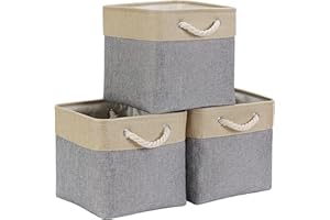 Mangata Aufbewahrungsbox Stoff, aufbewahrungskorb Grau Beige, Korbe Stoff in Würfel (33x33x33 cm) für Schrank, Regal, und Kleidung, (Faltbare, 3er Pack)