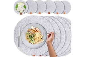 ‎MIQIO Miqio® - Filz und Leder - Design Platzsets (Rund) - Set mit 6 waschbaren Premium Tischsets 37 cm und 6 Getränkeuntersetzern (Graumeliert)…