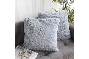 Uhomy 2 Packs Home Decorative Fluffy Pillow Covers 20"x20", Full Winter Luxury Series Fluffy Soft Faux Fur Throw Pillow Covers Cushion Cases for Sofa Bed Farmhouse Decor Black Ombre 50x50 cm