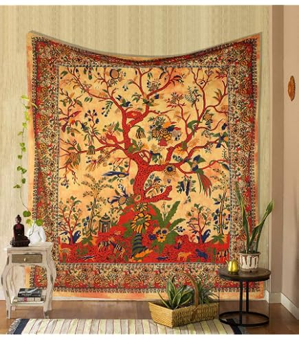 Tapisserie Mandala Coton 100% – Grande Tenture Murale Boho Bleu/Rouge, Idéale Yoga, Méditation Ou Déco Chambre