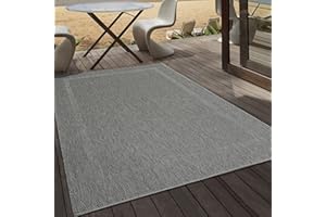 the carpet Mistra - robusto tappeto per esterni, resistente alle intemperie e ai raggi UV, adatto a balcone, terrazza, giardino d'inverno o cucina e sala da pranzo, bordo antracite, 240x340 cm