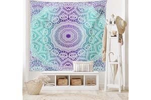 ABAKUHAUS Viola e Turchese Arazzo, Ornato Hippie, Tessuto Parete Appeso Decorazione per Camera da Letto, Soggiorno, dormitorio, 150 x 110 cm, Viola Aqua