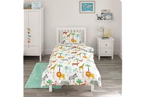 Bloomsbury Mill - Housse de Couette 140x200 Enfant - Imprimé Animaux de la Jungle/Aventures en Safari – Parure de Lit Enfant Réversible avec Taie d’Oreiller pour Garçons et Filles - 1 Personne