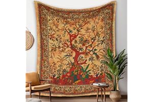 FURNISHFUL FINESSE Tapisserie arbre de vie Trippy esthétique, décoration d'intérieur pour salon, chambre à coucher, salon, dortoir – Jaune – 76,2 x 101,6 cm