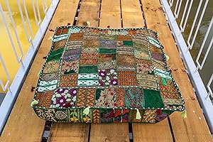 THE ART BOX 88 x 88 x 12 cm grande cuscino da esterno vintage patchwork grande cuccia per cani bohémien decorativo per bambini sgabello meditazione cuscino da pavimento (solo rivestimento)