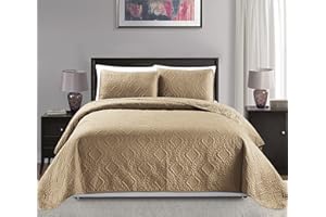 MK HOME Mk Collection King/California King Over Size 299,7 x 269,2 cm 3-teiliges Diamant-Tagesdecke, Bettüberwurf, geprägt, massives Taupe