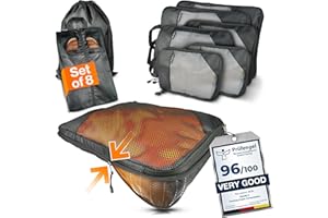TRAVELY Packing Cubes Compression – 8-częściowy zestaw wraz z torbą na buty i workiem na pranie – kostki kompresyjne jako walizka lub organizer do plecaka – torby podróżne, worki kompresyjne