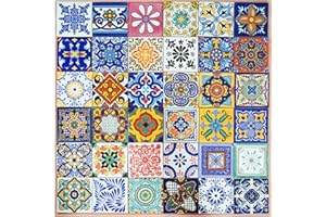 TUMIA LAC Confezione da 36 piastrelle assortite messicane Talavera, fatte a mano, da 10,5 cm, stile: 'Aleatorio'