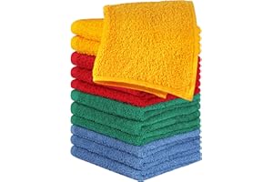 Utopia Towels Cotton Washcloths Set - 100% Ring Spun Cotton, Flannel Face Cloths, Highly Absorbent and Soft Feel Fingertip (12 Pack, Electric Blue, Hunter Green, Red, Mustard) (UT1050)