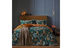 furn. Forest Fauna Woodland Duvet Set – Reversible Nature Inspired Bedding with Animal Print, Soft Polycotton, Machine Washable (Emerald – King)
