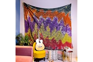 FURNISHFUL FINESSE Wandteppich für Schlafzimmer – 213 x 228 cm, Mandala-Elefant-Wandbehang, blaue indische Baumwolle, Strandüberwurf, Boho-Bohemian-Hippie-Decke für Zuhause, Wohnzimmer, Dekoration