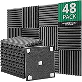 ROVSON 48 Panneaux de Mousse Acoustique avec Autocollants, 30x30x3cm, Mousse Anti-bruit Panneaux Acoustiques Ignifuges pour S