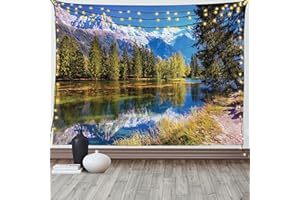‎ABAKUHAUS ABAKUHAUS Natur Wandteppich und Tagesdecke, Snowy Alps See Pine aus Weiches Mikrofaser Stoff Waschbar ohne Verblassen Digitaldruck, 230 x 140 cm, Grün und Weiß