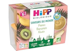 HiPP - Saveurs du Monde - Poires Bananes Kiwis Coupelles - 4x100g