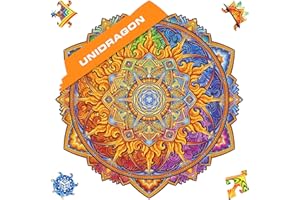 UNIDRAGON Original Holzpuzzle — Mandala Nascent Sun, 700 Teile, Royal Größe 17.7x17.7 Zoll (45x45 cm) Schöne Geschenkverpackung, Einzigartige Form Erwachsene und Kinder
