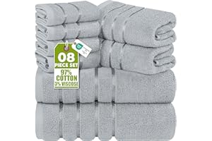 Utopia Towels 8-Piece Luxury Towel Set, 2 Bath Towels, 2 Hand Towels, and 4 Wash Cloths, 500 GSM, 97% Ring Spun Cotton Highly Absorbent Viscose Stripe Towels Ideal for Everyday use (Cool Grey)