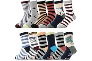 ANTSANG Stopper Socks Children's Baby Boys Socks Non-Slip Gift Socks Cotton Non-Slip Socks for Children Boys Toddler 12 Pairs
