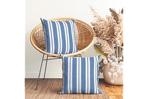 Encasa Homes Fundas de Almohada 2 Piezas (40 x 40 cm) - Franca Rayas Azules - Lona de algodón Suave sin Color Rectangular Funda de cojín Decorativo Colorido para la decoración del hogar
