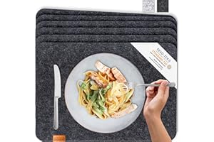 Miqio® - Designerski zestaw podkładek z filcu | markowe etykiety z prawdziwej skóry | 6-częściowy zestaw podkładek (ciemnoszare, antracytowe) zmywalne | filcowe podkładki na stół, zmywalne