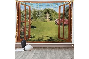 ABAKUHAUS Tropisch Wandteppich, Fenster zum Hinterhof Frische aus Weiches Mikrofaser Stoff Waschbar ohne Verblassen Digitaldruck, 150 x 110 cm, Redwood
