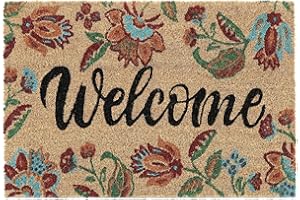 ‎RELAXDAYS Relaxdays Wycieraczka kokosowa, kwiaty, napis Welcome, 40 x 60 cm, dywanik pod drzwi wewnątrz i na zewnątrz, antypoślizgowa, odporna na warunki atmosferyczne, kolorowa