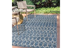 JONATHAN Y SMB108B-4 Ourika Tappeto marocchino a trama geometrica per interni ed esterni,bohémien,scandinavo,facile da pulire,cortile,patio,non perde pelo,NAVY/GRIGIO DI BRIGHTRA,120 cm X 180 cm