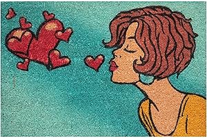 Baroni Home Zerbino da Esterno in Cocco Dipinto a mano con Base in PVC, Tappeto da Esterno Ultraresistente e Facile da Pulire, Pop Art Smack, 60x40 cm