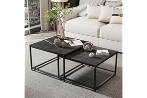 FATIVO Stolik kawowy gniazdo spiekany kamień: kwadratowe gniazdo kwadratowy stolik kawowy retro styl betonowy szary i czarny marmurowy blat L-65 x 65 x 40 S-60 x 60 x 34 cm gniazda stołów z czarnymi