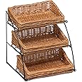 Prestige Wicker Counter Top Display Stand Three Baskets, Wood, Natural, 35 x 20 x 15 cm