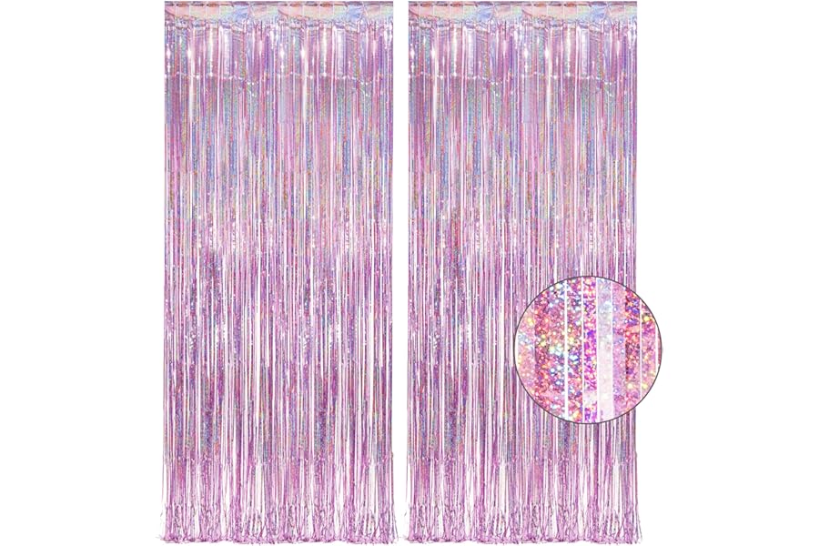 Pink Tinsel Curtain Party Backdrop Glitter - GREATRIL Foil Fringe Curtain Lilac Pink Streamers Decor for Birthday Girl Princess Unicorn Christmas Bachelorette Euphoria Party Decorations - 2 PCS