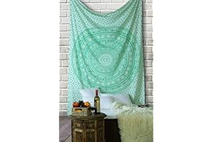 RAJRANG BRINGING RAJASTHAN TO YOU Arazzo verde hippie, 76,2 x 101,6 cm, mandala con elefante bohémien, decorazione dormitorio, meditazione, arazzo in cotone bohémien