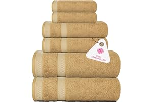 Casa Copenhagen Solitaire Juego de Toallas diseñado en Dinamarca 600 g/m² Hotel & SPA,Cocina y baño algodón Egipcio Juego de 6 Piezas de 2 Toallas de baño, 2 Manos, 2 Toallas - Beige