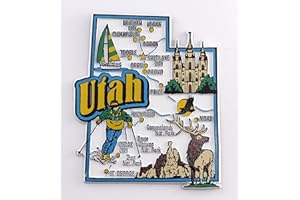 World By Shotglass Utah State Map and Landmarks Collage Aimant de collection pour réfrigérateur