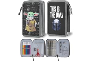 Disney The Mandalorian - Astuccio per bambini con feltro e matita, doppio scomparto per penne e forniture scolastiche, regalo per la scuola, Star Wars Baby Yoda