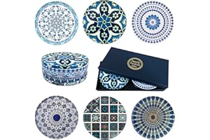Totally Turkish – Patterned Drink Coasters Set of 6 – Giftable Design Drinks Mat Set – Non-Scratch Top & Non-Slip Cork Base (Epheseus)