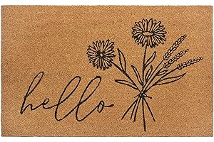 ‎HANSE HOME Hanse Home Kokos Fußmatte für Innen 45x75cm – Fussmatte Kokosmatte Schmutzfangmatte Blumen Hello Design, rutschfest Eingangsbereich & überdachten Außenbereich Natur