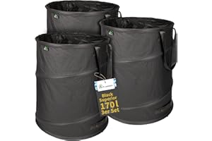 TTL Commerce TTL Garden NEGRO SUPERIOR 3x 170L Bolsa de jardín emergente DOBLE PISO 260gsm extra estable 600D Oxford juego de 3 Bolsa de basura de jardín de 170 litros Bolsa para hojas plegable Resid