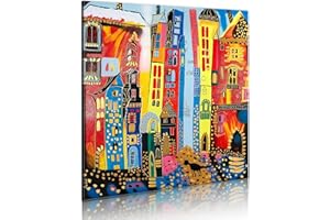 murando handgemalte Bilder Stadt 80x80 cm Gemälde 1 tlg Acrylgemälde Wandbild Leinwand Bild Moderne Kunst Kunstbilder Malerei Unikat Kunstwerk Dekoration 5059