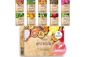 valeaf Obst Samen-Set I 10 Sorten Obstsamen I Premium Obst-Saatgut I Pflanzen Kit inkl. - Erdbeersamen, Melonensamen, Physalis, Drachenfrucht I Pflanzen Saat I ideales Samen-Set Geschenk