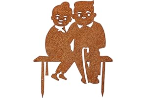 MM Steel Styles Edelrost Oma & Opa Gartenstecker-einfach einsteckbare Rostdeko aus hochwertigem Cortenstahl - Gartendeko rost