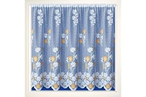 Maple Textiles Daisy Primrose and Marigold Net Curtain Luxury Pretty Flowered Floral Lace Pattern. Sold by the Metre Marigold Yellow Orange, 48"(122cm) Drop